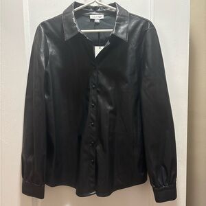 NWT Calvin Klein Black Faux Leather Button-Up Shirt Jacket